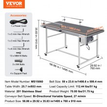 VEVOR Belt Conveyor, 59 x 23.6 inch Conveyor Table, Heavy Duty Stainless Steel Motorized Belt Conveyor for Inkjet Coding Applications Powered PVC Belt Anti-Static Adjustable Speed (Double Guardrail)