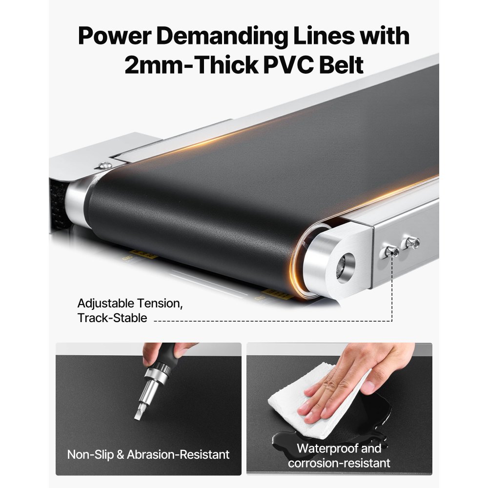 VEVOR Belt Conveyor, 1498.6 x 198.1 mm Conveyor Table Heavy Duty Stainless Steel Motorized Belt Conveyor for Inkjet Coding Applications Powered PVC Belt Anti-Static Adjustable Speed (Double Guardrail)