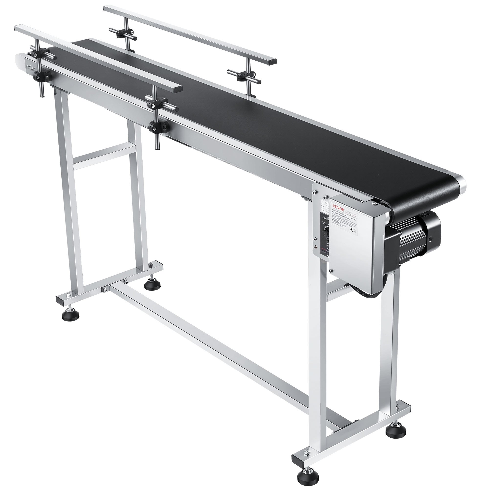 VEVOR Belt Conveyor, 1498.6 x 198.1 mm Conveyor Table Heavy Duty Stainless Steel Motorized Belt Conveyor for Inkjet Coding Applications Powered PVC Belt Anti-Static Adjustable Speed (Double Guardrail)