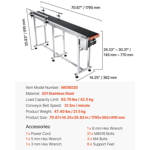 Lintkonveier 1800 x 200 mm, roostevaba — pilt 7