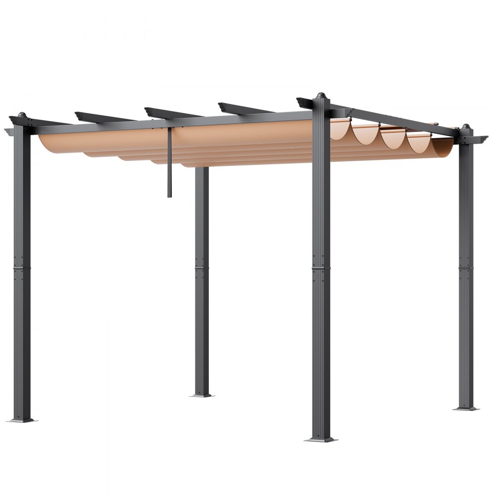 VEVOR 10'x10' Outdoor Retractable Pergola with Canopy, Aluminum Pergola with Retractable Canopy, Modern Pergola with Sun Shade Canopy for Patios, Gardens, Decks, Backyards (Beige)
