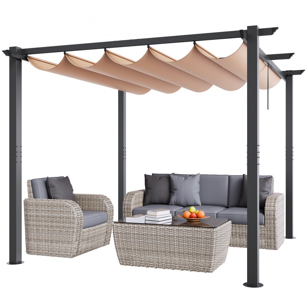 Pergola retractabilă în aer liber VEVOR 10'x10' cu baldachin aluminiu bej