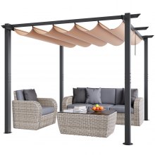 VEVOR 3x3m Outdoor Retractable Pergola with Sun Shade Canopy Aluminum Beige