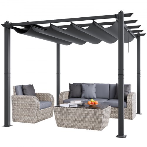 VEVOR 10'x10' Outdoor Retractable Pergola with Canopy, Aluminum Pergola with Retractable Canopy, Modern Pergola with Sun Shade Canopy for Patios, Gardens, Decks, Backyards (Gray)