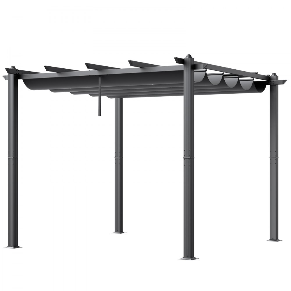 VEVOR 10'x10' Outdoor Retractable Pergola with Canopy, Aluminum Pergola with Retractable Canopy, Modern Pergola with Sun Shade Canopy for Patios, Gardens, Decks, Backyards (Gray)