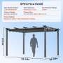 Pergola retractabilă în aer liber VEVOR 10'x13' cu baldachin pentru soare, gri aluminiu