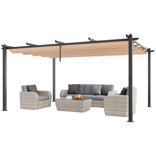VEVOR 12'x16' Outdoor Retractable Pergola with Canopy, Aluminum Pergola with Retractable Canopy, Modern Pergola with Sun Shade Canopy for Patios, Gardens, Decks, Backyards (Beige)