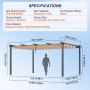 VEVOR 3.6x4.9m Outdoor Retractable Pergola with Canopy, Aluminum Pergola with Retractable Canopy, Modern Pergola with Sun Shade Canopy for Patios, Gardens, Decks, Backyards (Beige)