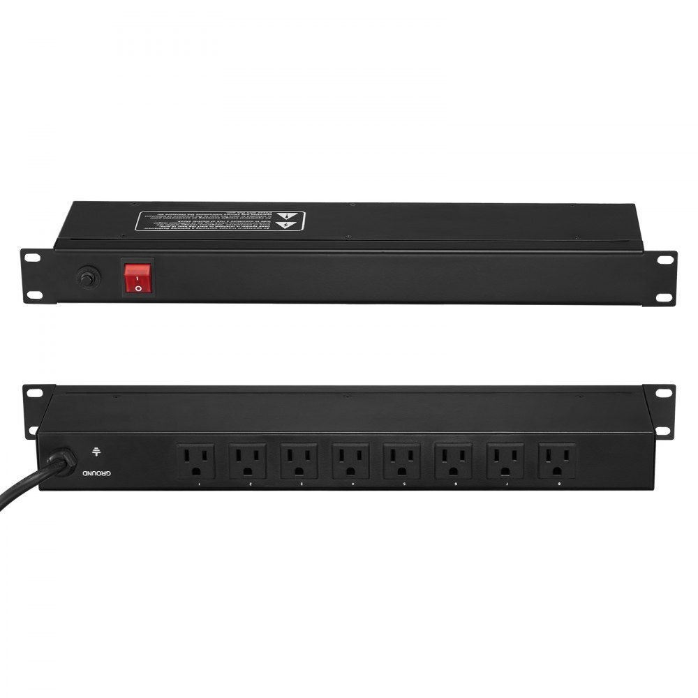 VEVOR 19" 1U PDU 8 Outlets Rack Mount Power Strip Surge Overload Protection