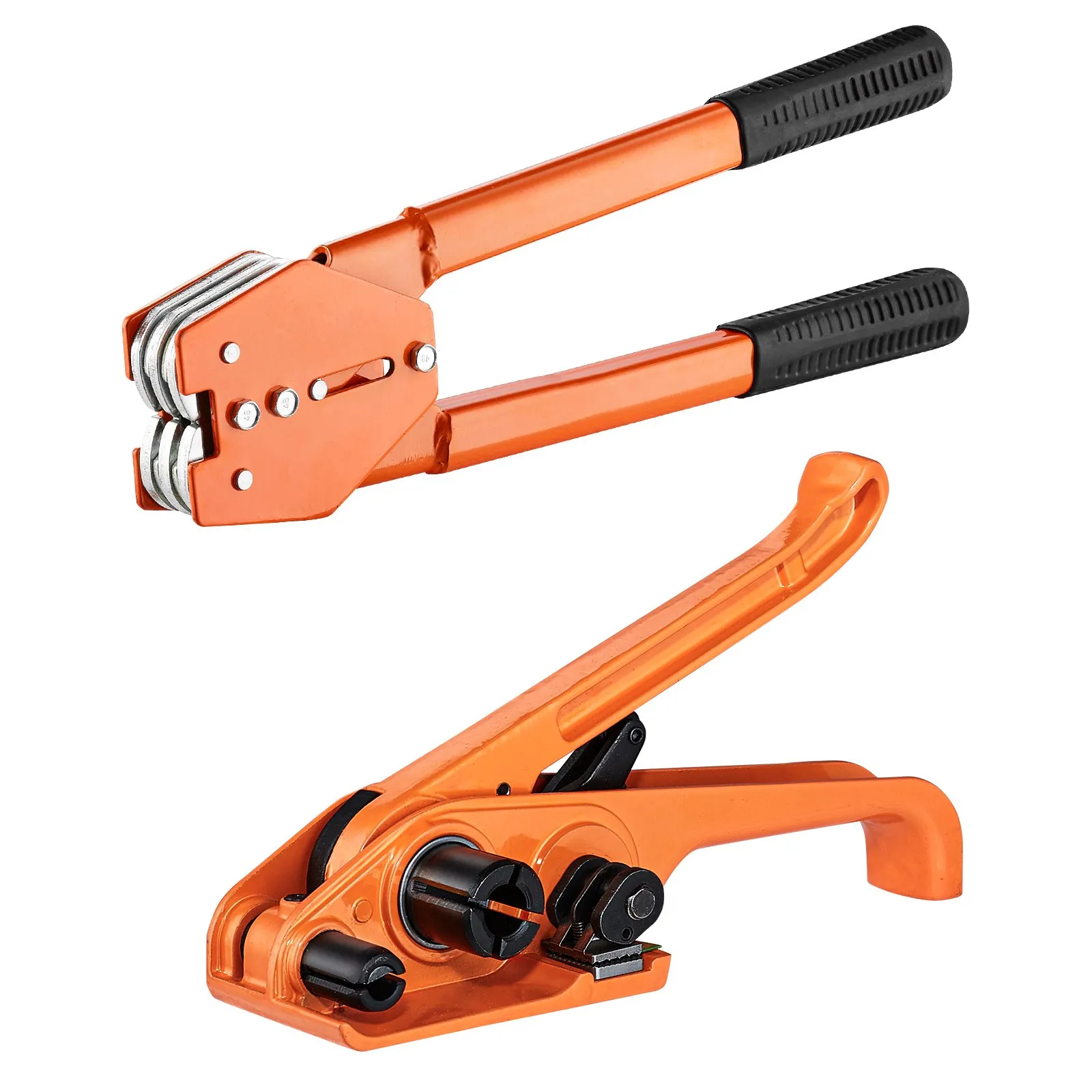 orange VEVOR banding strapping kit with tensioner and crimper, featuring black and silver details.