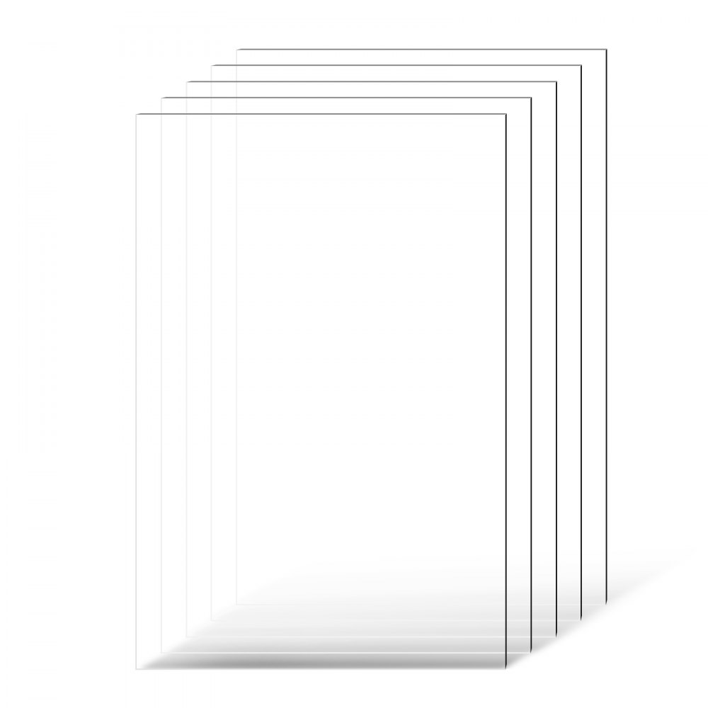 VEVOR PET/genomskinliga ark, 5-pack plastark, 24 x 36 tum 0,04 tum tjocka transparenta, flexibla plastpaneler för hantverk, reservglas för bildram, gör-det-själv-displayprojekt, lätt att skära