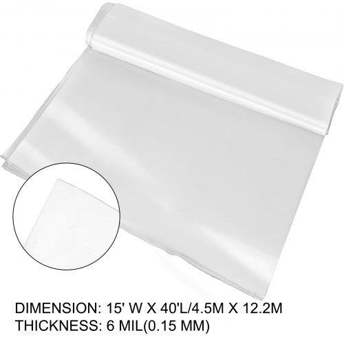 VEVOR Greenhouse Film 15x40ft, Greenhouse Polyethylene Film 6 Mil Thickness, Greenhouse Plastic Greenhouse Clear Plastic Film UV Resistant, Polyethylene Film Keep Warming, Superior Strength Toughness