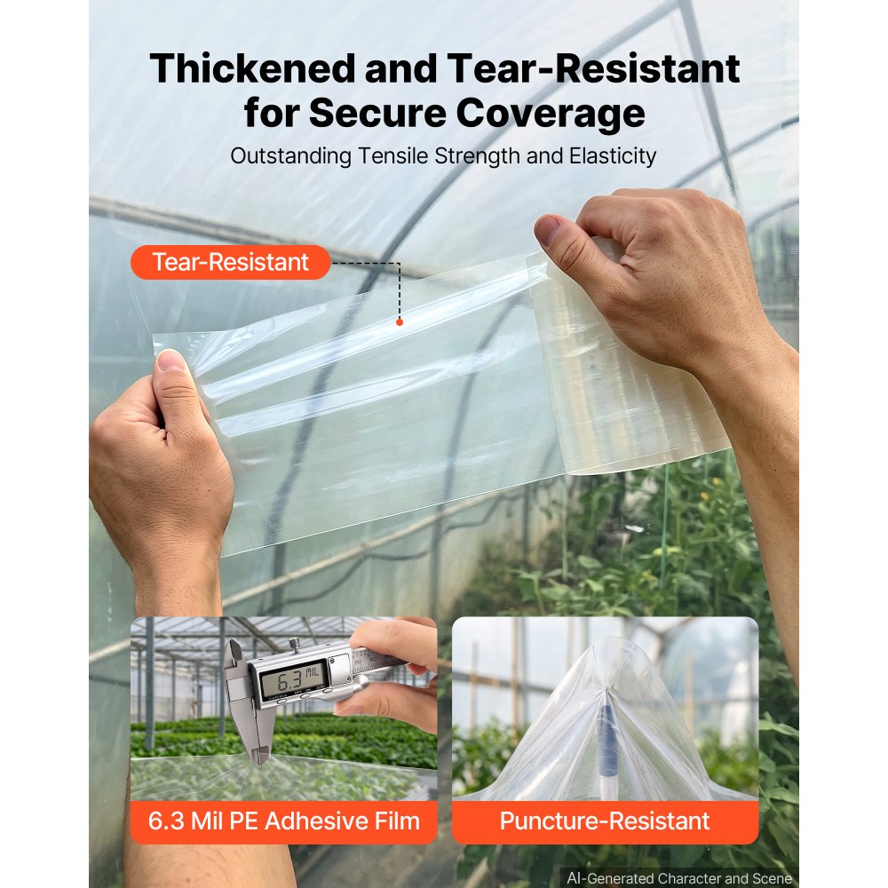 VEVOR Greenhouse Repair Tape 0.15x32 m 0.15 mm Clear Polyethylene Patch, for Plastic Sheeting & Tent Seaming Sealing, Waterproof & Sun-Resistant, Heavy Duty Greenhouse Sheeting Coverings Film Tape