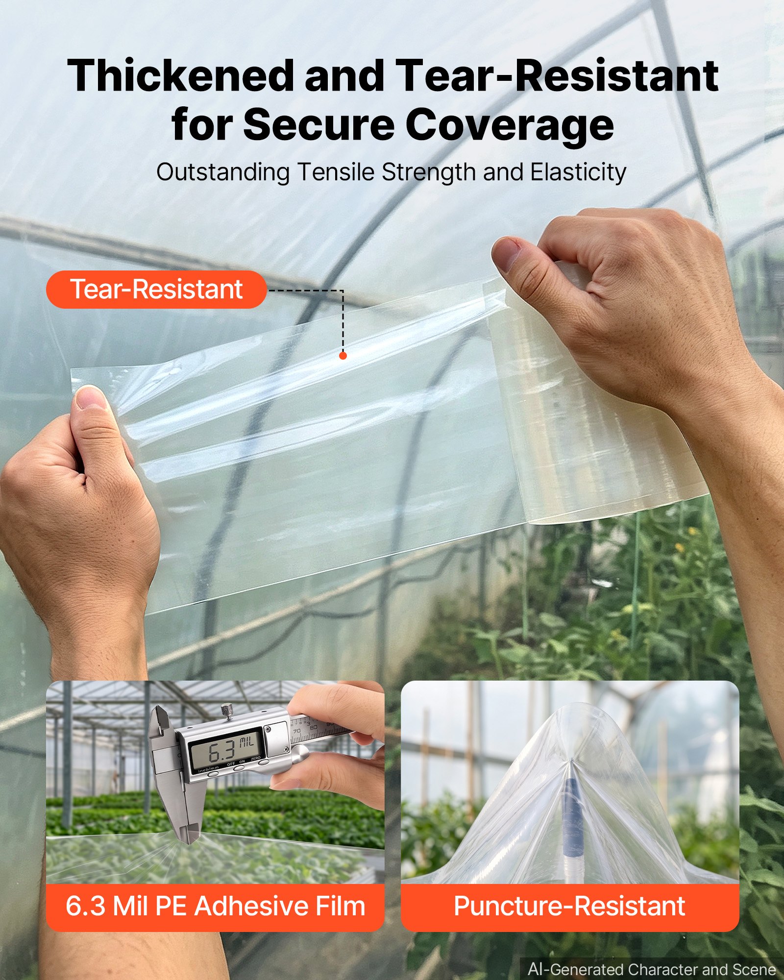 VEVOR Greenhouse Repair Tape 0.15x32 m 0.15 mm Clear Polyethylene Patch, for Plastic Sheeting & Tent Seaming Sealing, Waterproof & Sun-Resistant, Heavy Duty Greenhouse Sheeting Coverings Film Tape