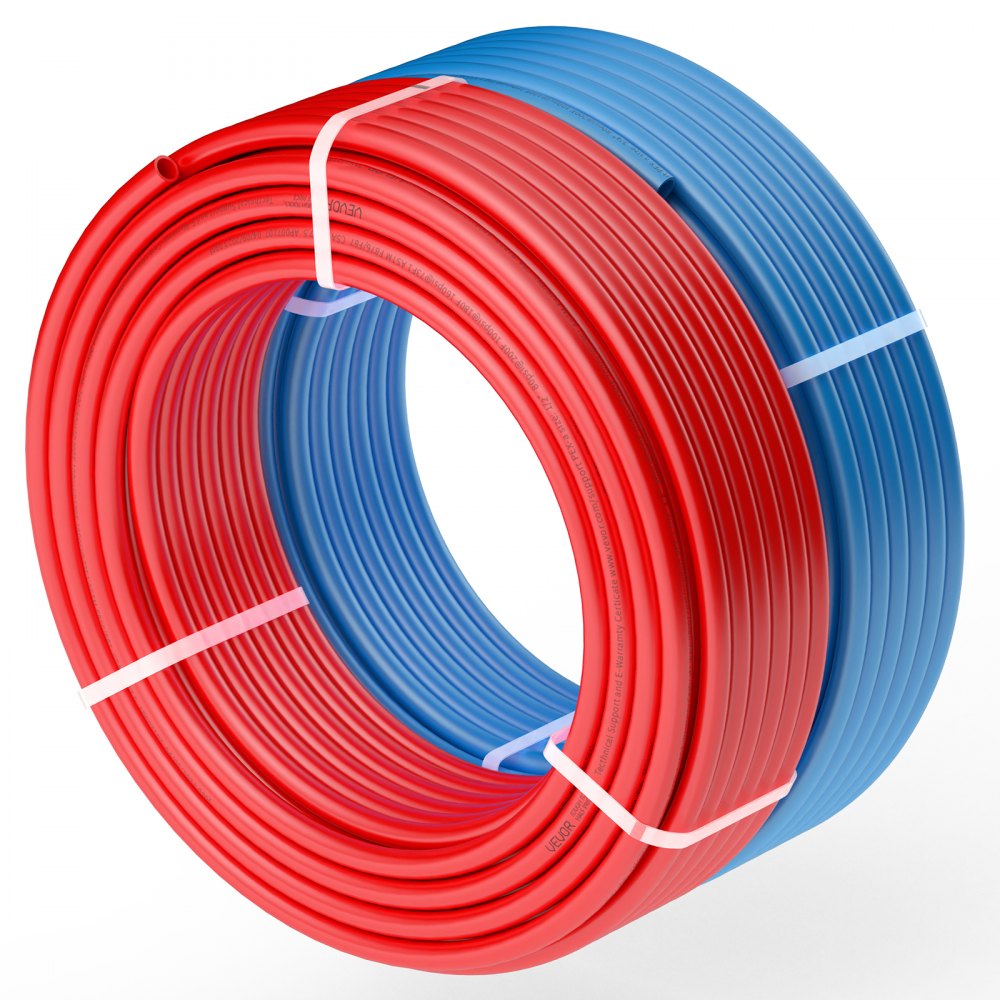 VEVOR PEX Pipe 1/2 Inch, 2 x 100 Feet Length PEX-A Flexible Pipe Tubing for Potable Water, Pex Water Lines for Hot/Cold Water & Easily Restore, Plumbing Applications with Free Cutter, Blue & Red
