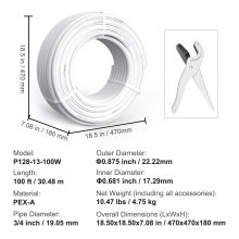 VEVOR PEX Pipe 3/4 Inch, 100 Feet Length PEX-A Flexible Pipe Tubing for Potable Water, Pex Water Lines for Hot/Cold Water & Easily Restore, Plumbing Applications with Free Cutter,White
