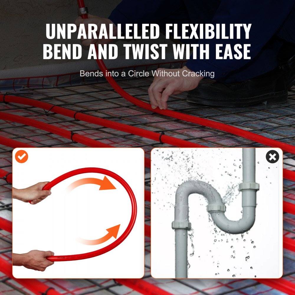 VEVOR PEX Pipe 3/4 Inch, 100 Feet Length PEX-B Flexible Pipe Tubing for Potable Water, Pex Water Lines for Hot/Cold Water & Easily Restore, Plumbing Applications with Free Cutter & Clamps ,Red