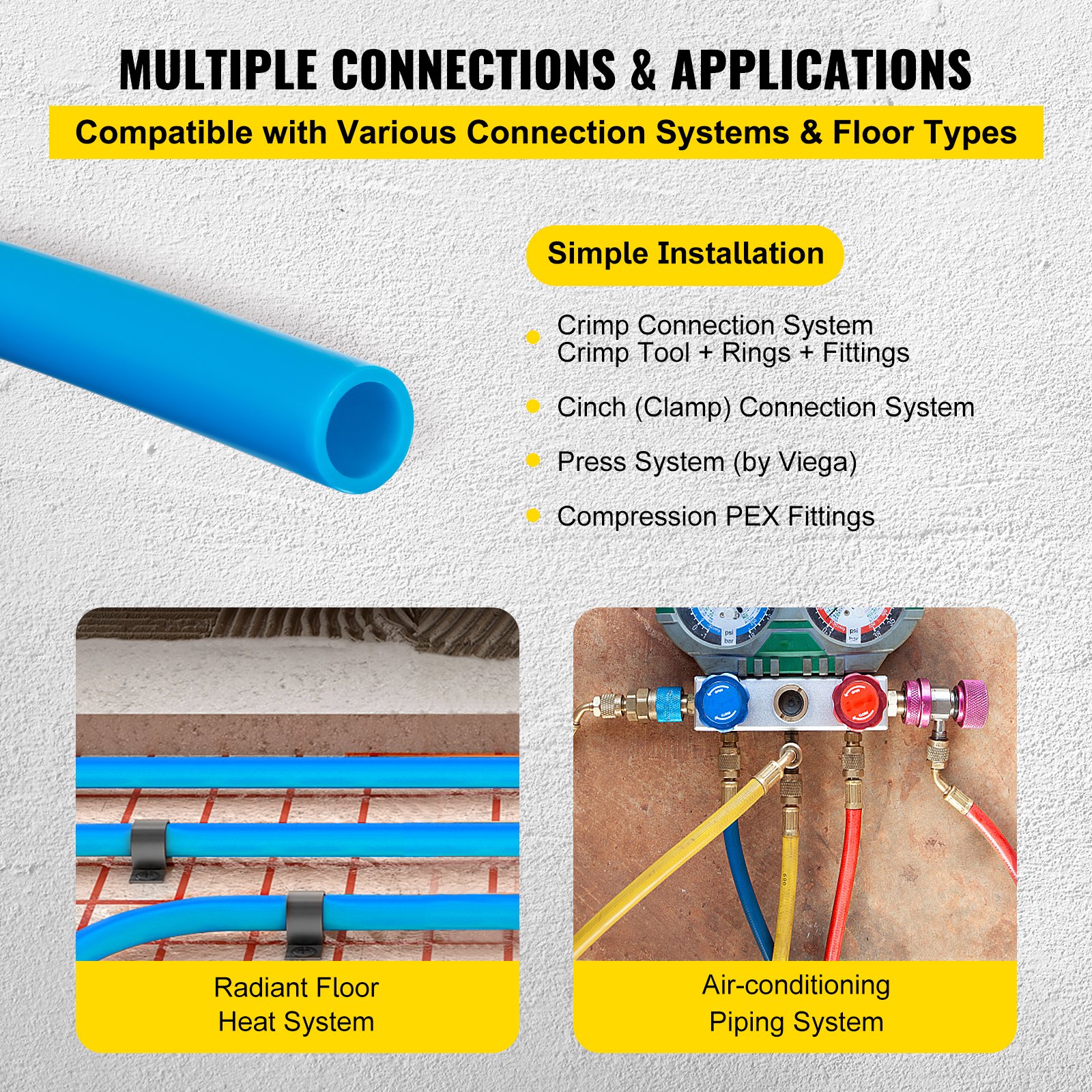 VEVOR Pex Tubing, 1\" Pex Pipe 300ft Flexible Pex Hose Non Oxygen Barrier Pex Tube Coil 80-160psi Pex Water Line Blue Pex Piping for Hot & Cold Water Plumbing Open Loop Radiant Floor Heating System