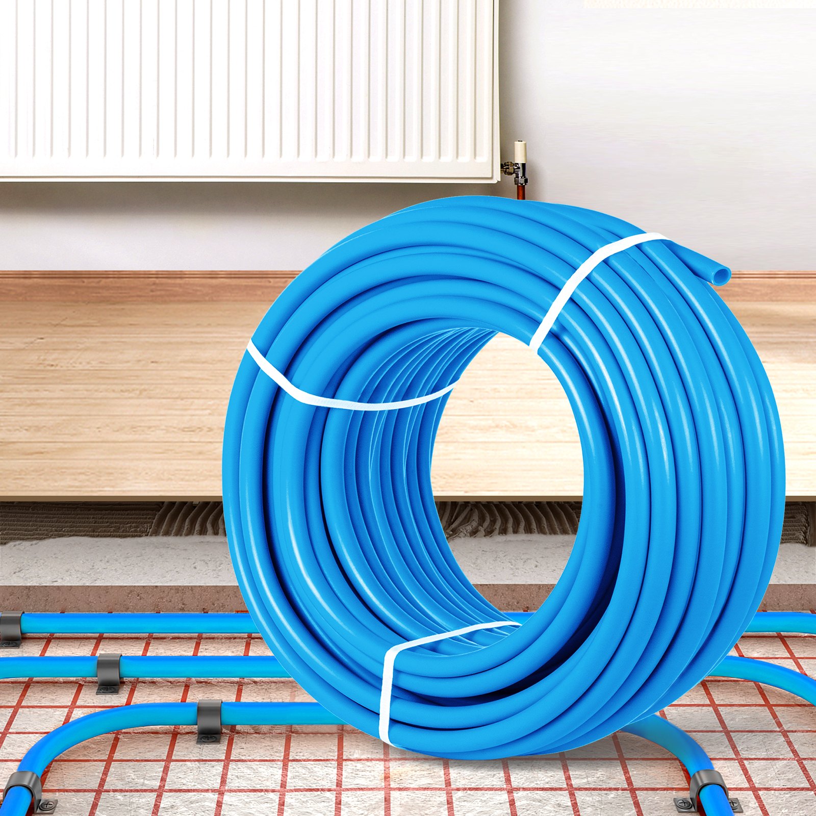 VEVOR Pex Tubing, 1\" Pex Pipe 300ft Flexible Pex Hose Non Oxygen Barrier Pex Tube Coil 80-160psi Pex Water Line Blue Pex Piping for Hot & Cold Water Plumbing Open Loop Radiant Floor Heating System