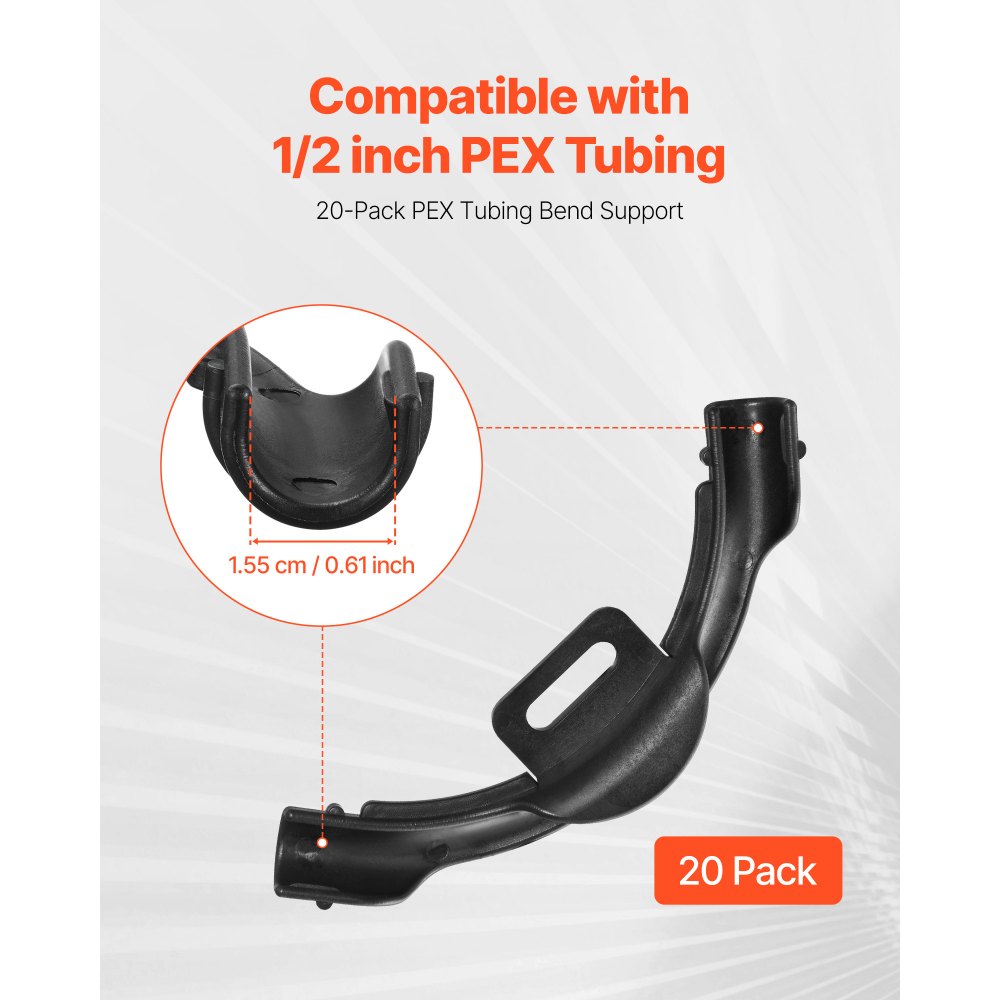 VEVOR PEX Tubing Bend Support, 20 Packs 90-Degree Elbow Bend Support Compatible with 1/2-inch PEX Pipes, Corrosion & Rust Resistant Pex Clamps Pipe Holder with Nail Tab