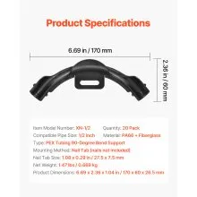 VEVOR PEX Tubing Bend Support 1/2" PEX Pipes 90-Degree Elbow Bend Support 20PCS