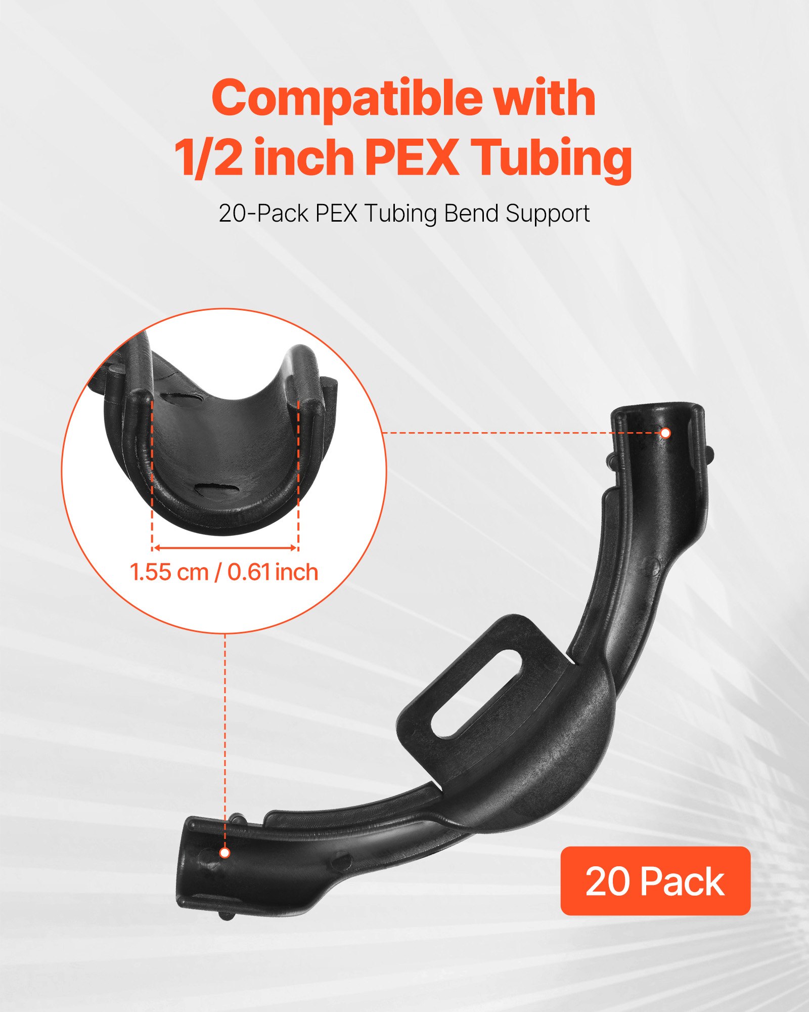 VEVOR PEX Tubing Bend Support, 20 Packs 90-Degree Elbow Bend Support Compatible with 1/2-inch PEX Pipes, Corrosion & Rust Resistant Pex Clamps Pipe Holder with Nail Tab