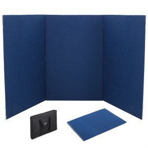 Displays2go Tri Fold 3-Panel Display Board 72 x 36 with Blue Hook & Loop-receptive Fabric and Write-On Whiteboard