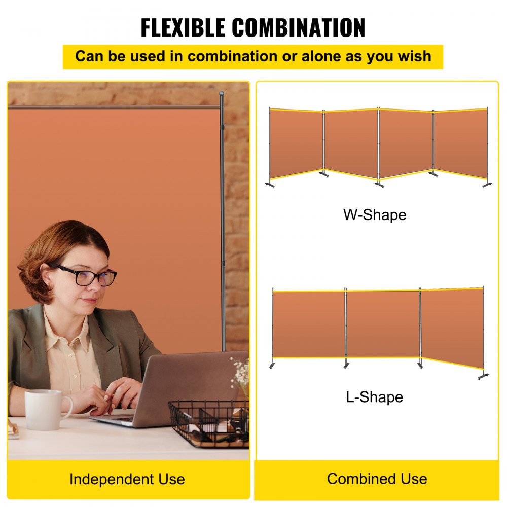 VEVOR Office Partition 71" W x 14" D x 72" H Room Divider w/Thicker Non-See-Through Fabric Office Divider Portable Office Divider Reddish Brown Room Partition for Room Office Restaurant