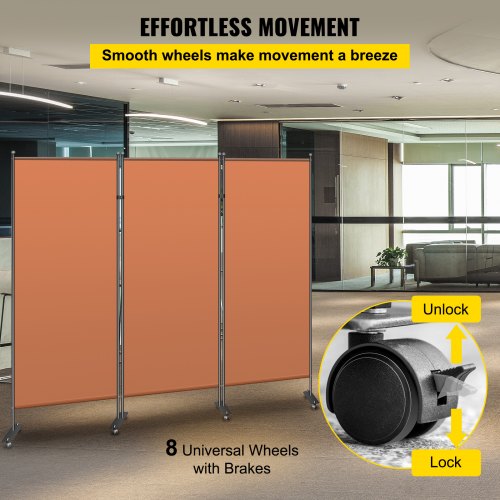 VEVOR Office Partition 89" W x 14" D x 73" H Room Divider 3-Panel Office Divider Folding Portable Office Walls w/ Non-See-Through Fabric Room Partition Reddish Brown for Room Office Restaurant