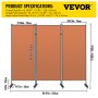 VEVOR Office Partition 89" W x 14" D x 73" H Room Divider 3-Panel Office Divider Folding Portable Office Walls w/ Non-See-Through Fabric Room Partition Reddish Brown for Room Office Restaurant