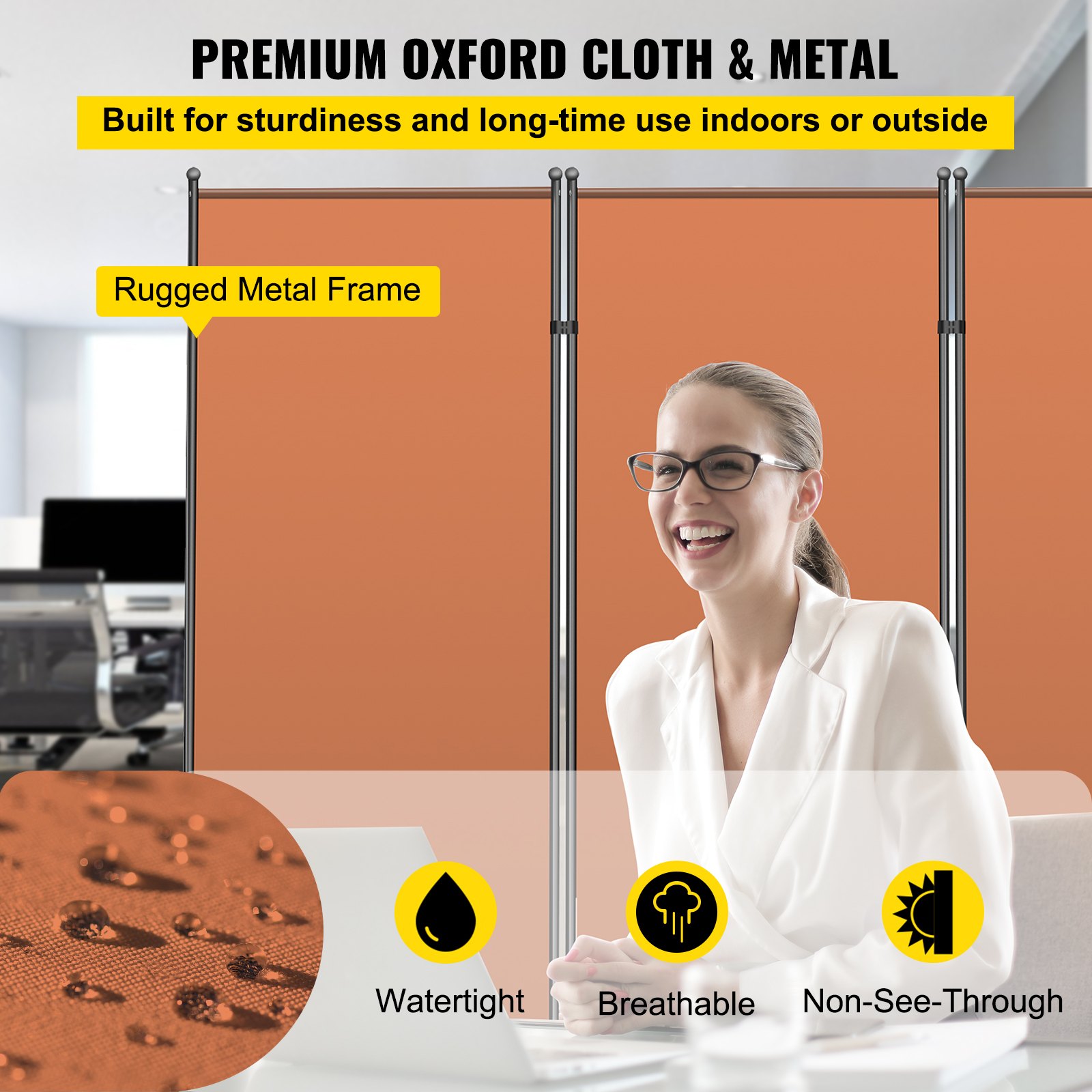 VEVOR Office Partition 89" W x 14" D x 73" H Room Divider 3-Panel Office Divider Folding Portable Office Walls w/ Non-See-Through Fabric Room Partition Reddish Brown for Room Office Restaurant