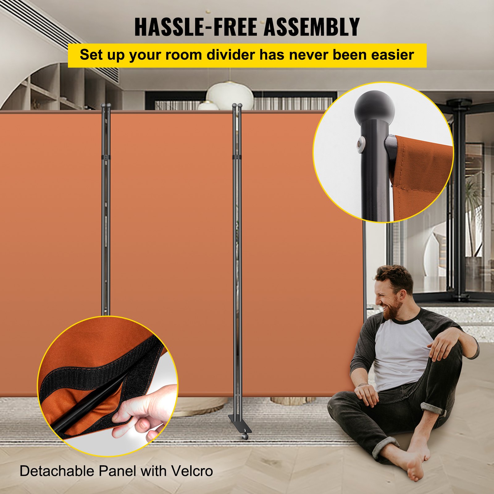 VEVOR Office Partition 89" W x 14" D x 73" H Room Divider 3-Panel Office Divider Folding Portable Office Walls w/ Non-See-Through Fabric Room Partition Reddish Brown for Room Office Restaurant
