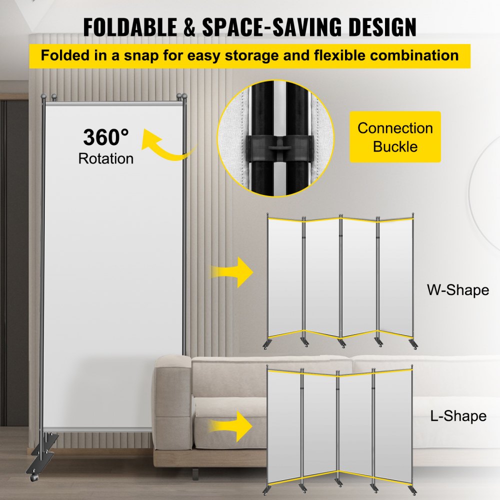 VEVOR Office Partition 89" W x 14" D x 72.8" H Room Divider 3-Panel Office Divider Folding Portable Office Walls with Non-See-Through Fabric Room Partition Light Gray for Room Office Restaurant
