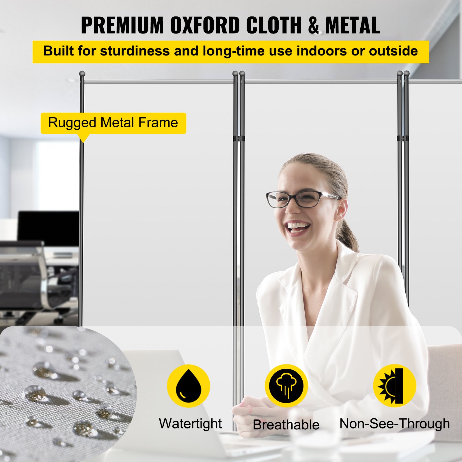 VEVOR Office Partition 89" W x 14" D x 72.8" H Room Divider 3-Panel Office Divider Folding Portable Office Walls with Non-See-Through Fabric Room Partition Light Gray for Room Office Restaurant