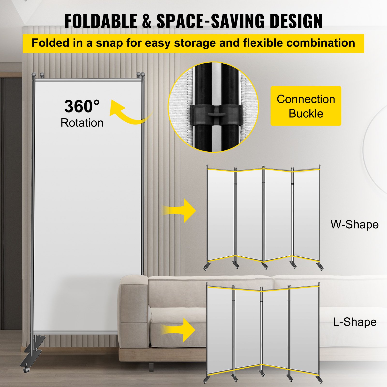 VEVOR Office Partition 89" W x 14" D x 72.8" H Room Divider 3-Panel Office Divider Folding Portable Office Walls with Non-See-Through Fabric Room Partition Light Gray for Room Office Restaurant