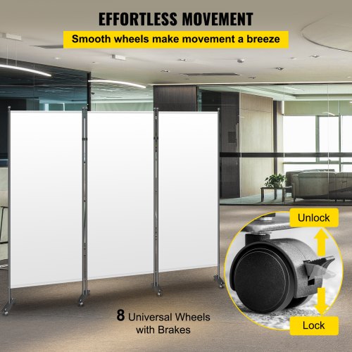 VEVOR Office Partition 89" W x 14" D x 73" H Room Divider Wall 3-Panel Office Divider Folding Portable Office Walls Divider with Non-See-Through Fabric Room Partition White for Room Office Restaurant