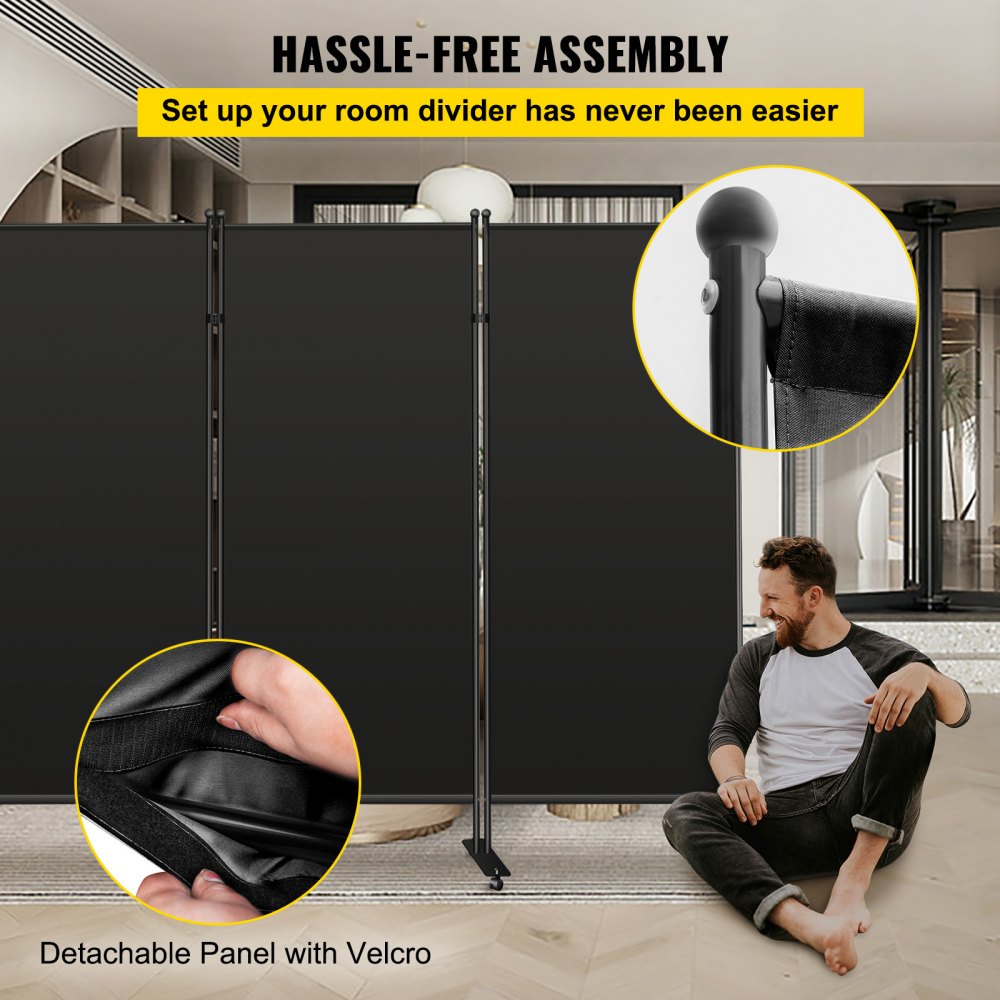 VEVOR Office Partition 89" W x 14" D x 73" H Room Divider Wall 3-Panel Office Divider Folding Portable Office Walls Divider with Non-See-Through Fabric Room Partition Black for Room Office Restaurant