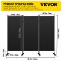 VEVOR Office Partition 89" x 72.8" inchi  Room Divider Wall 3-Panel Office Divider Folding Portable Office Walls Divider with Non-See-Through Fabric Room Partition Black for Room Office Restaurant