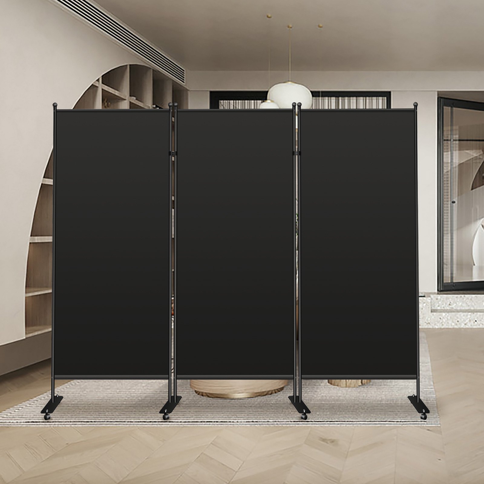 VEVOR Office Partition 89" W x 14" D x 73" H Room Divider Wall 3-Panel Office Divider Folding Portable Office Walls Divider with Non-See-Through Fabric Room Partition Black for Room Office Restaurant