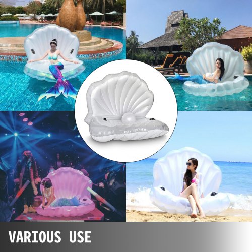 VEVOR Seashell Inflatable Float, Water Inflatable Floating Cushion,Giant Raft Mattress with White Pearl and Electric Air Pump, Used for Water Entertainment (Swimming Pool ,Beach, Lake )