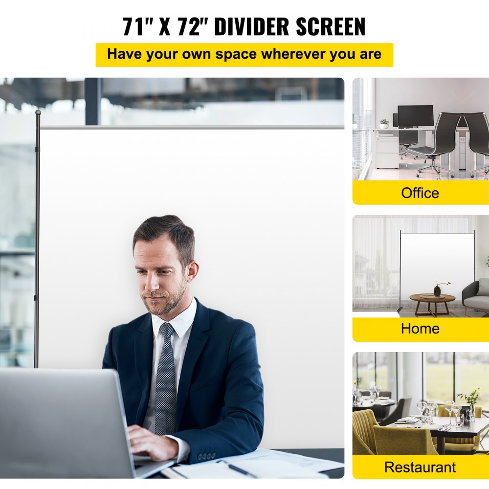 VEVOR Partición de oficina de 71 pulgadas de ancho x 14 pulgadas de profundidad x 72 pulgadas de alto, divisor de pared con tela más gruesa no transparente, divisor de oficina, base de acero, divisor de paredes de oficina portátil, color crema, partición de habitación para habitación, oficina, restaurante