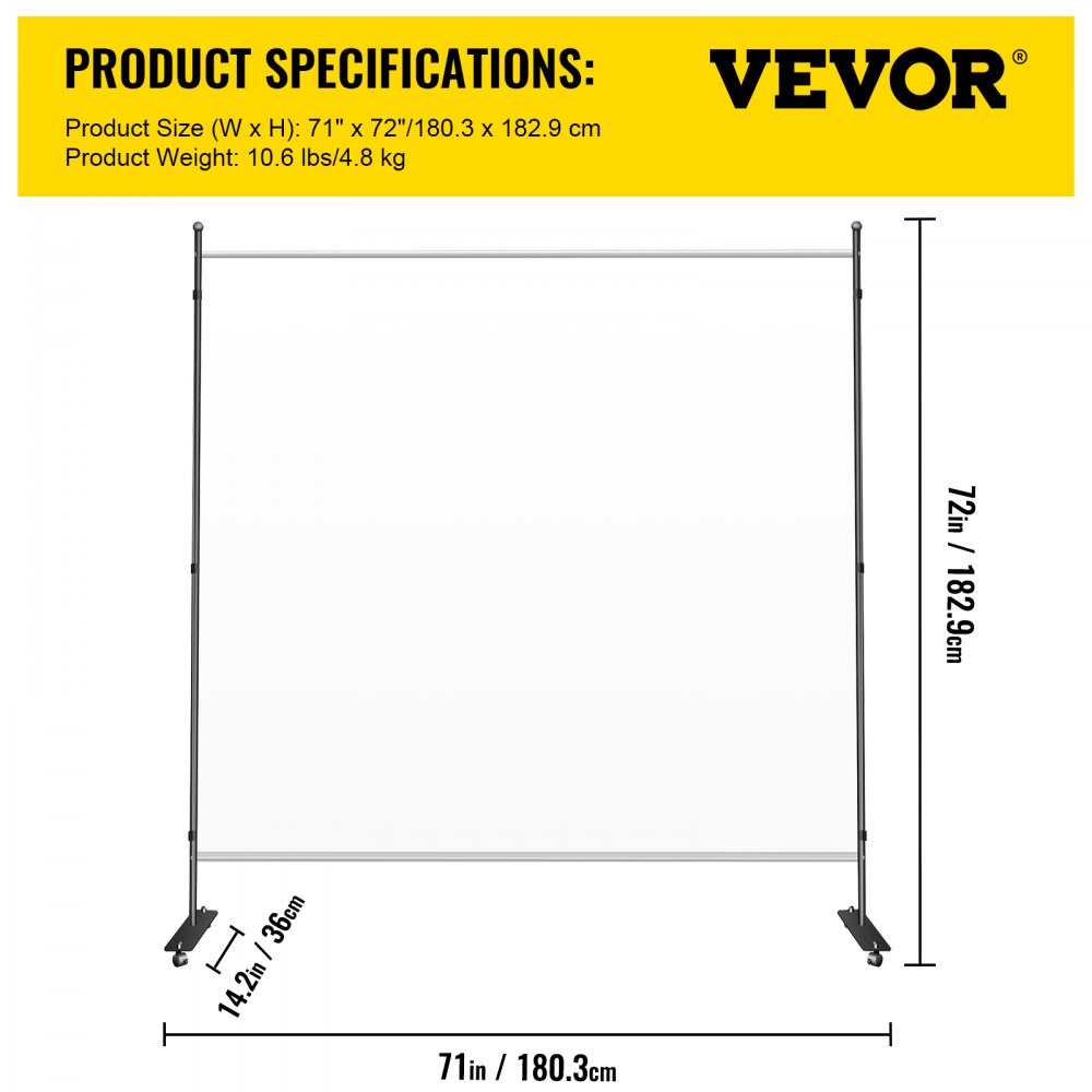 VEVOR Partición de oficina de 71 pulgadas de ancho x 14 pulgadas de profundidad x 72 pulgadas de alto, divisor de pared con tela más gruesa no transparente, divisor de oficina, base de acero, divisor de paredes de oficina portátil, color crema, partición de habitación para habitación, oficina, restaurante
