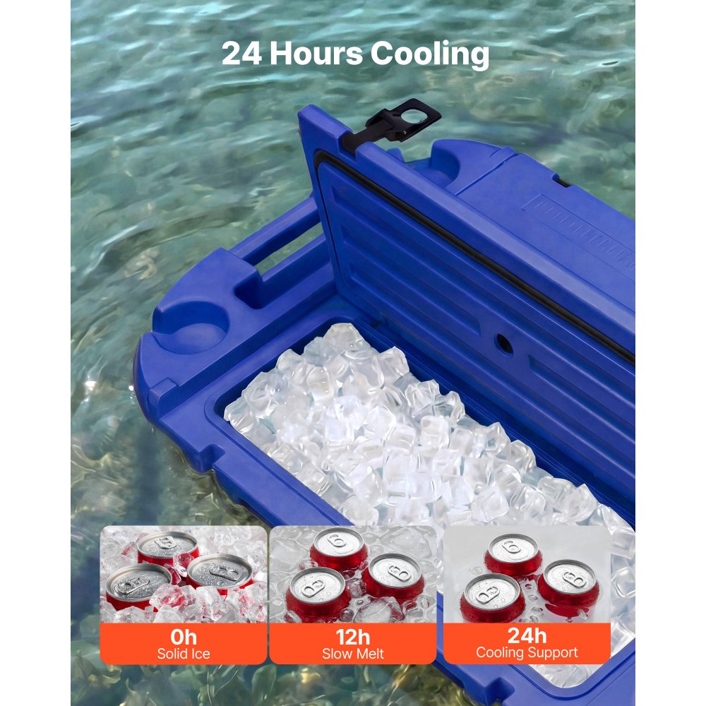 VEVOR Floating Cooler, 40 QT Floating Ice Chest with Dry Storage & Tow Rope, Premium LLDPE Amphibious Drink Cooler for Water & Land, Smooth Stable Cruiser on Lake, River, Pool, Beach, Kayak, Deep Blue