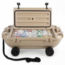 VEVOR Floating Cooler, 40 QT Floating Ice Chest with Dry Storage, Wheels & Tow Rope, Premium LLDPE Amphibious Drink Cooler for Water & Land, Stable Cruiser on Lake, River, Pool, Beach, Kayak, Apricot