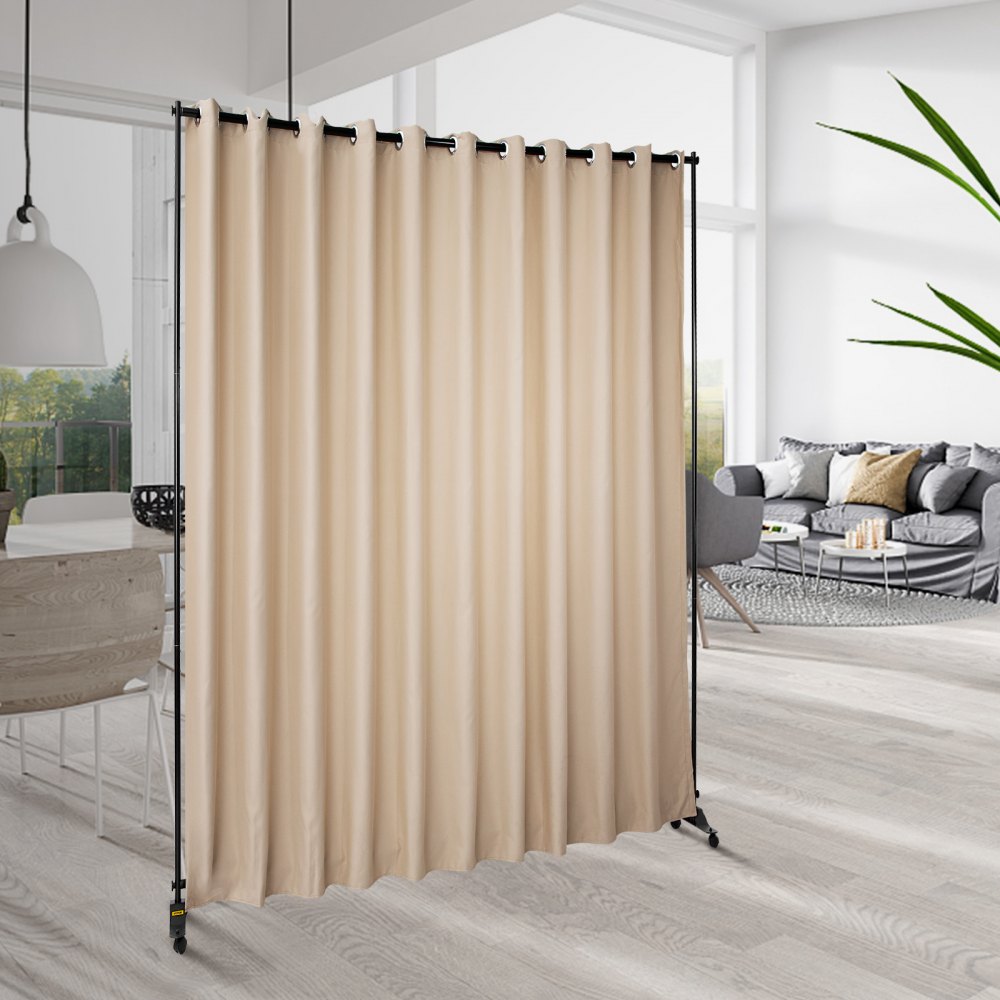 VEVOR Room Divider Kit, 8 ft x 10 ft, 4 Rolling Wheels Curtain Divider Stand, Aluminum Alloy Frame, Blackout Curtain & Portable Oxford Bag Included, Expandable Room Divider for Office (Beige)