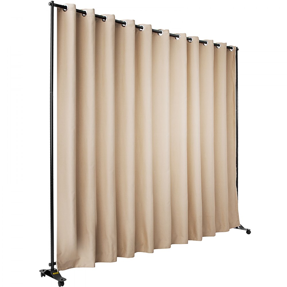 VEVOR Room Divider Kit, 8 ft x 10 ft, 4 Rolling Wheels Curtain Divider Stand, Aluminum Alloy Frame, Blackout Curtain & Portable Oxford Bag Included, Expandable Room Divider for Office (Beige)