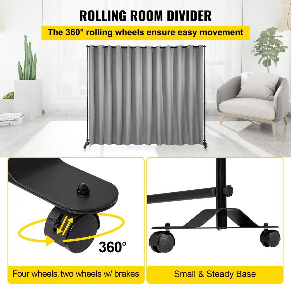 VEVOR Room Divider Privacy Screen Rolling Partition Screen Home Office Dorm