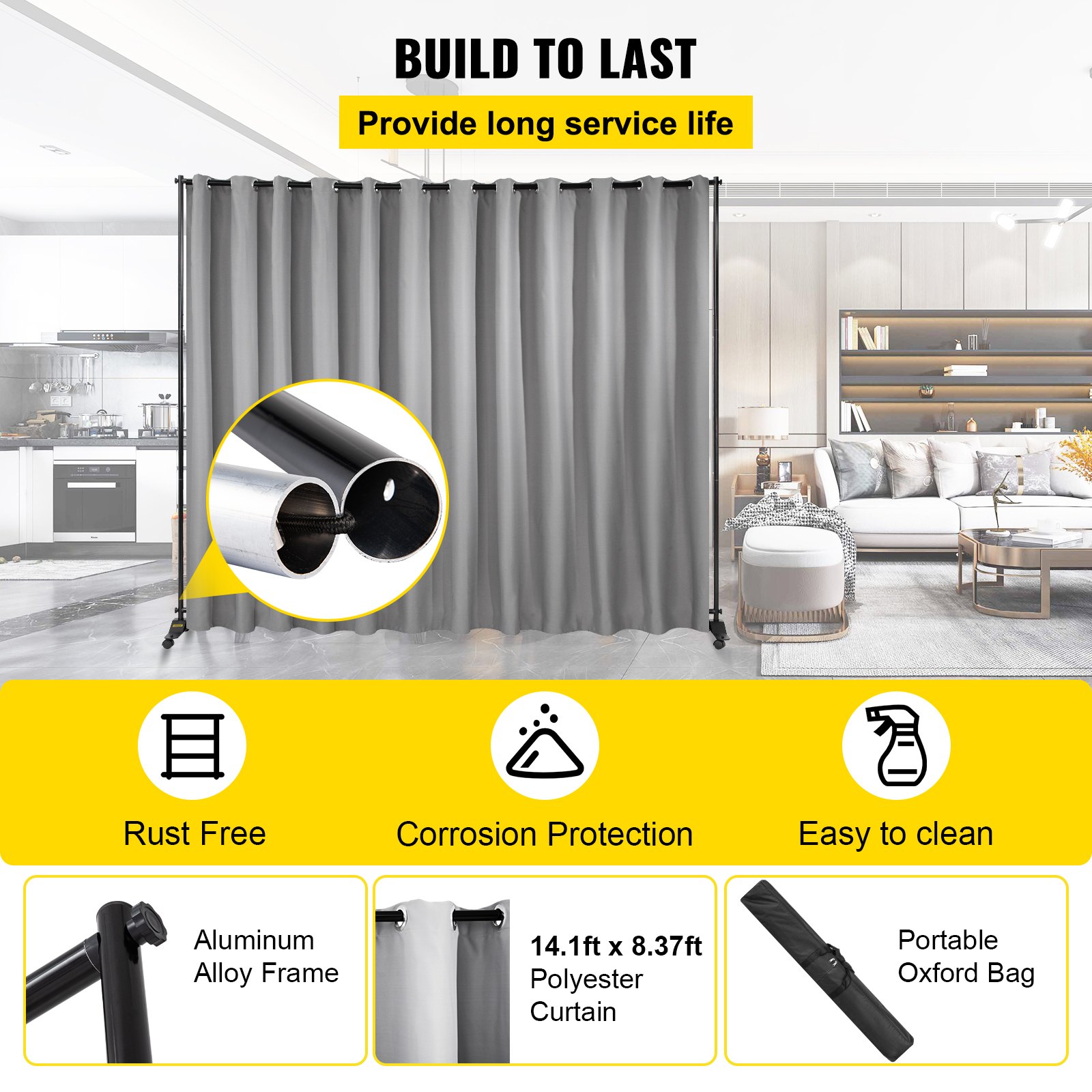 VEVOR Room Divider Privacy Screen Rolling Partition Screen Home Office Dorm