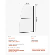 VEVOR Frameless Bathtub Shower Door 864 x 1397 mm 180° Rotatable Door Black