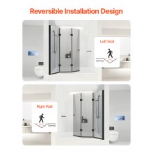 VEVOR Bathtub Shower Door 51 in. W x 56 in. H Frameless Foldable Tub Shower Door